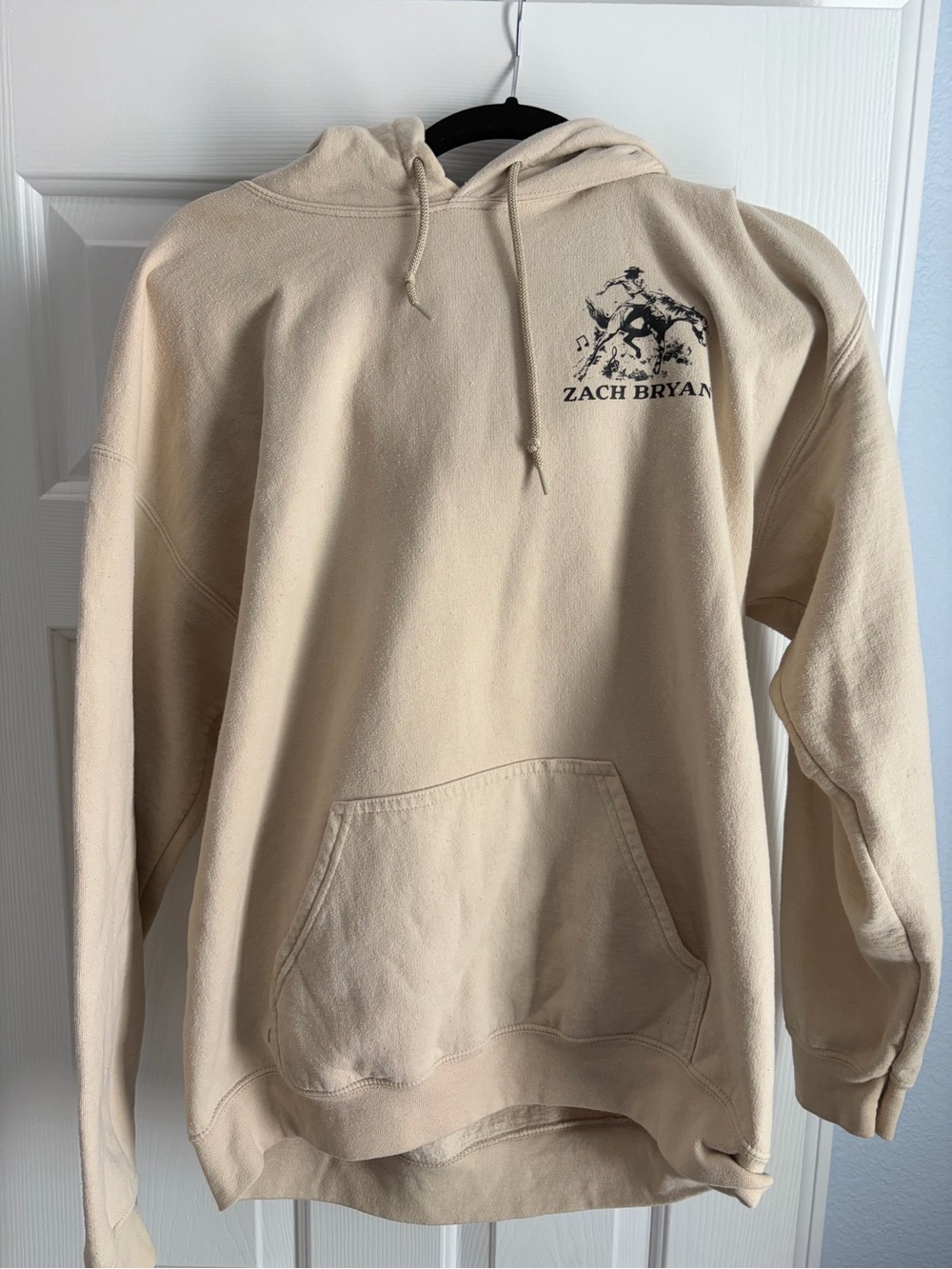 Gildan Beige Pullover Hoodie with Black Chest Graphic